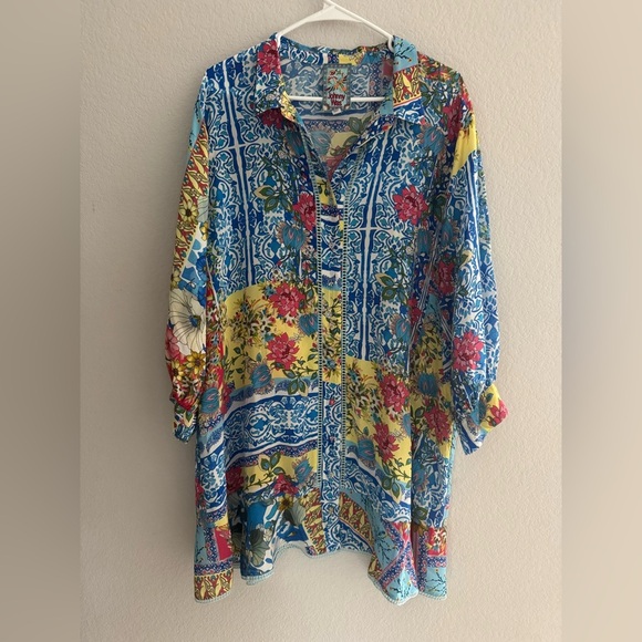 Johnny Was - Size XL Midsummer Sednea 100% Silk Ruffle Tunic Blouse - Picture 5 of 8